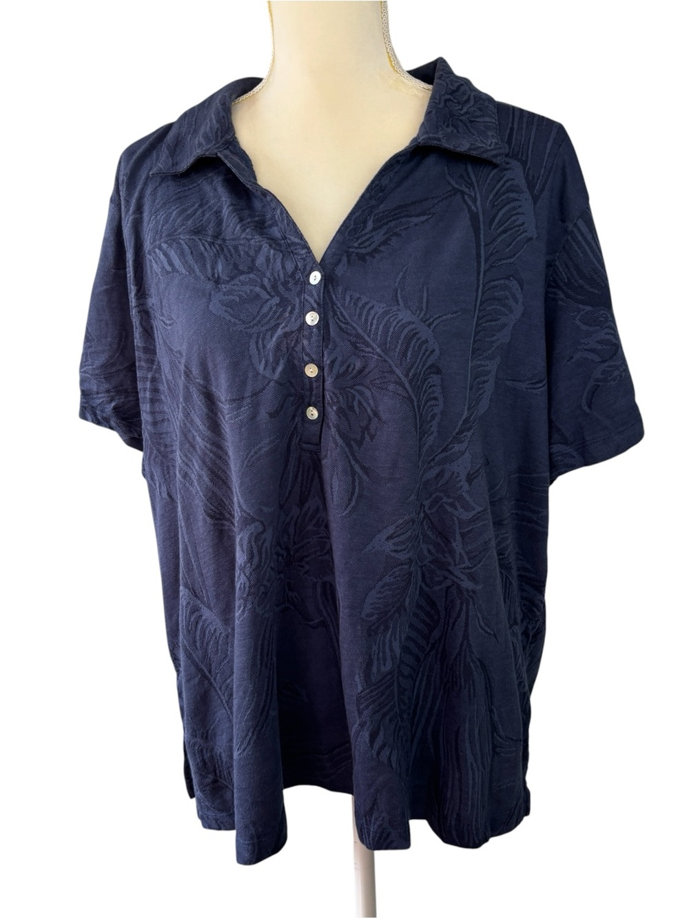 Caribbean Joe Woman polo shirt, size 3X, textured, tropical, summer, botanical